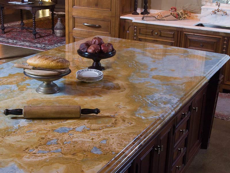 Kitchen scene with brown countertops